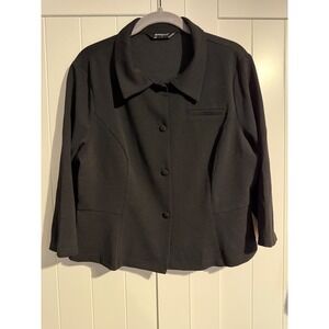 Allegra K Black Button Front Blazer Jacket 3/4 Sleeve Women's Business Casual